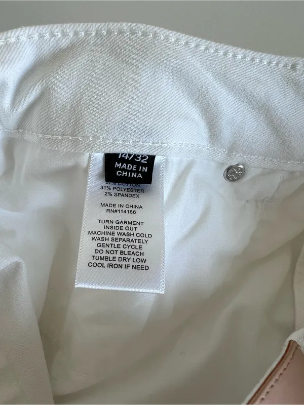 Frye Women's High Rise Straight Leg White Denim Jeans Cuffed - Image 7