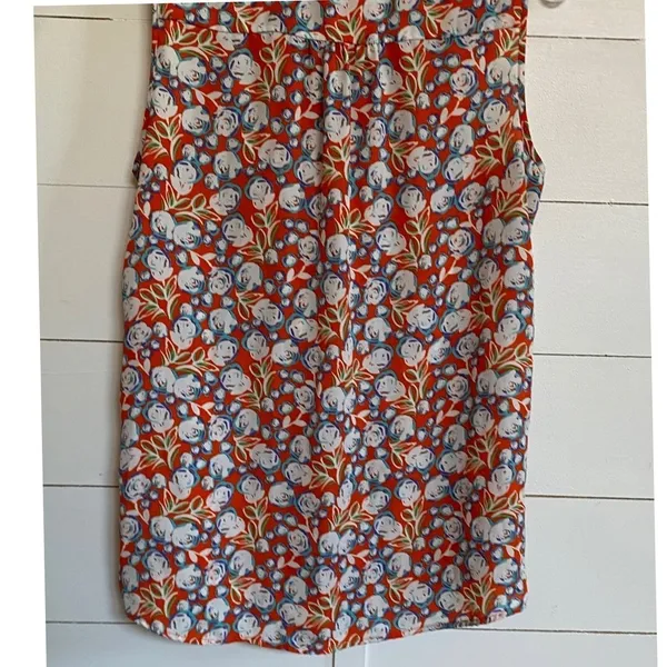 Pleione Womens Sleeveless Tie Neck Floral Blouse Orange Blue White WQZ58232RK M‎ - Image 10