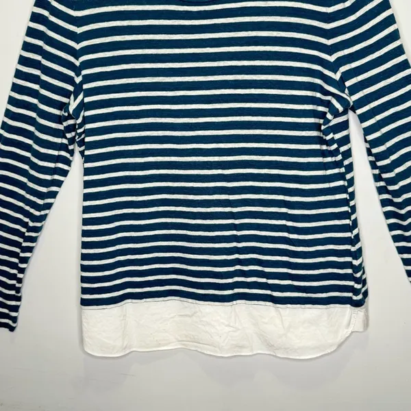Tory Burch 100% Linen Stripe Minimalist Crew Neck Long‎ Sleeve Shirt Hem Medium - Image 4