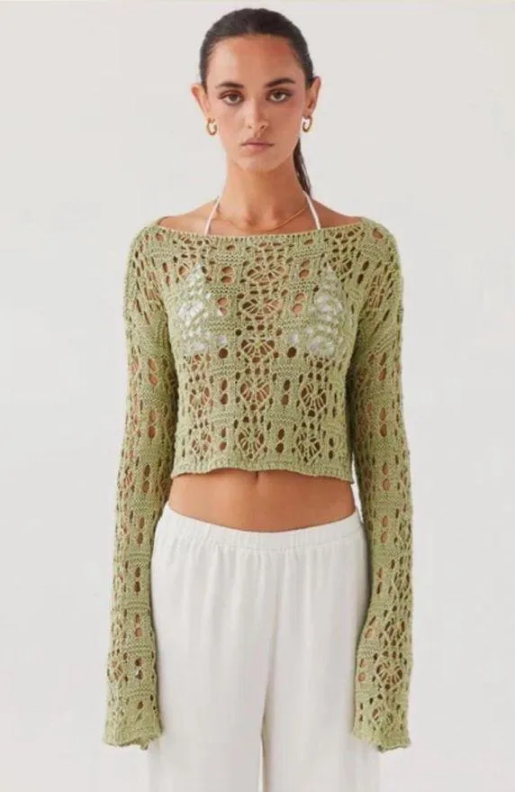 peppermayo green crochet top long sleeve - Image 2