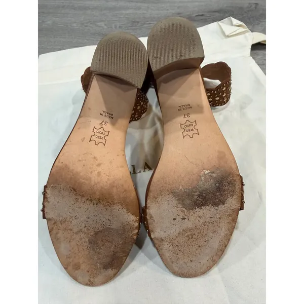 Ulla Johnson Studded Leather Block Heel Sandals Brown EU 37 US 7 Tassel Zip - Image 12