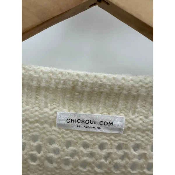 Chicsoul‎ Womens 2X Cream Brown Striped Knit Pullover Sweater Chunky Cozy Casual - Image 6