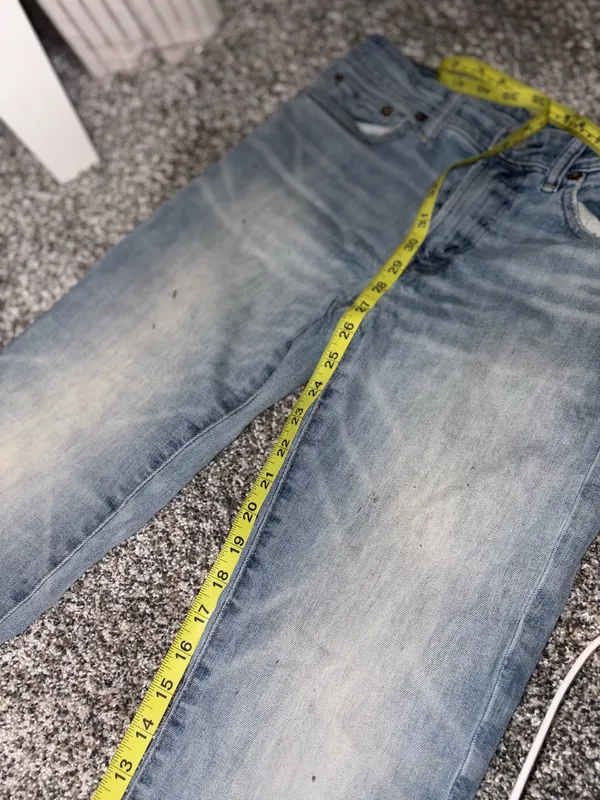 American Eagle Outfitters Slim Straight Light Blue Jeans with Paint Details - Image 3