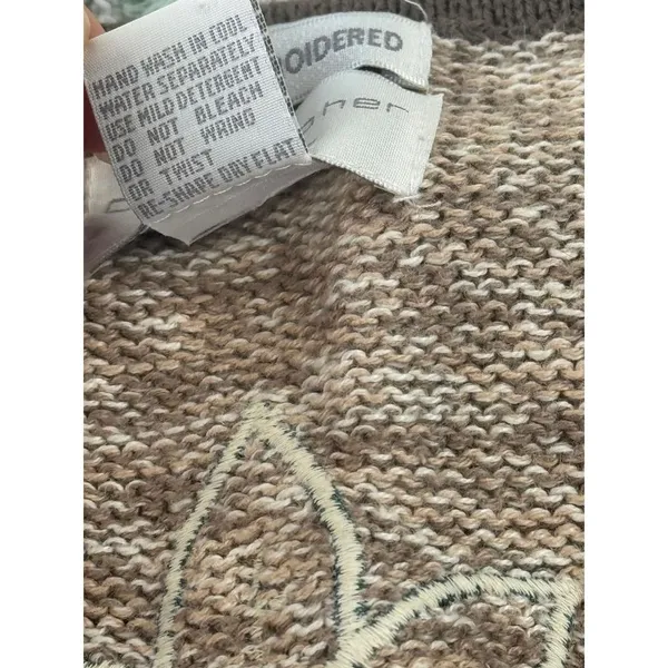 Christopher & Banks Hand Embroidered‎ Sweater Vest Brown Tan Leaf Button Front M - Image 6