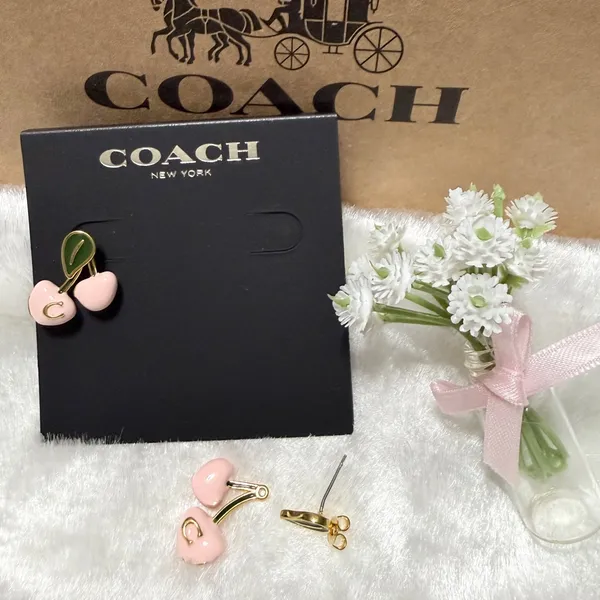 🌸✨Coach Cherry Stud Earrings • Gold/Pink - Image 5