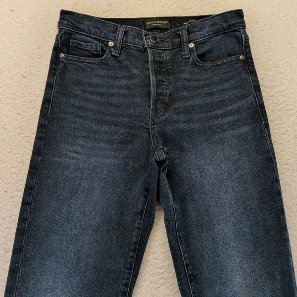 Banana Republic High-Rise Straight Jeans Dark Wash Raw Hem Button Fly‎ 442797 25 - Image 7