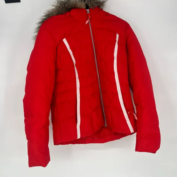 Eddie Bauer 550 Down Puffer Jacket Womens M Red Fur Hood Winter Ski Coat - Image 15