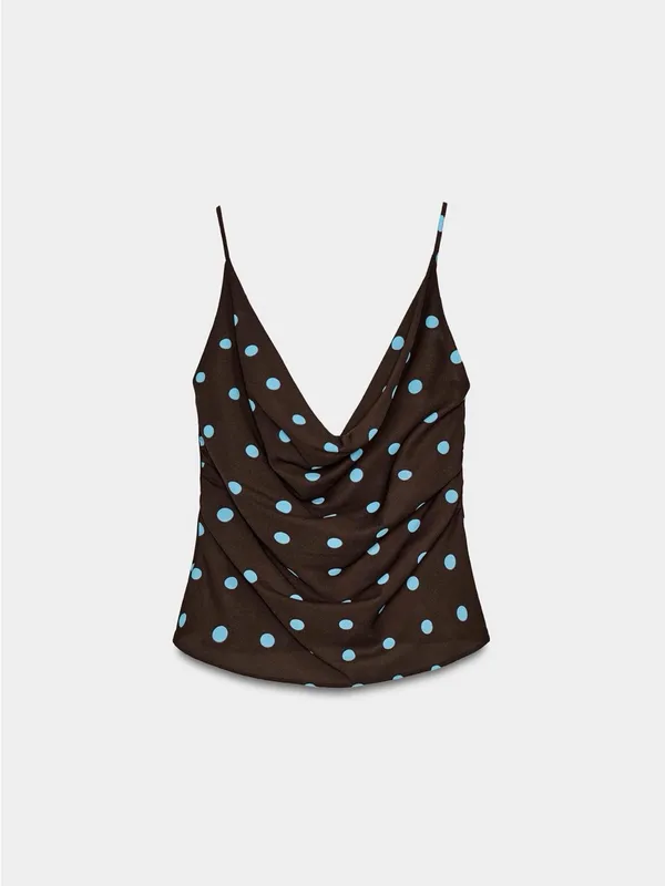 Zara Brown Cowl Neck Camisole with Light Blue Polka Dots - Image 5