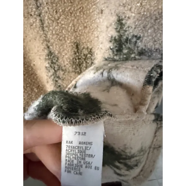 Woolrich Vintage Pine Tree Sherpa Fleece Pullover V-Neck Cream Green Womens S - Image 5