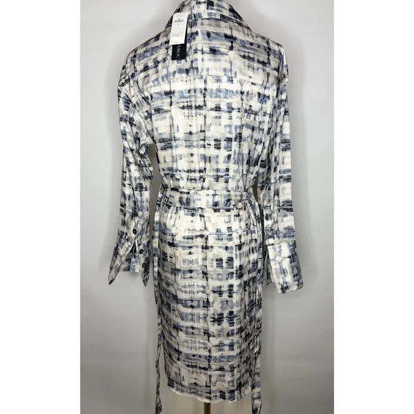 Banana Republic XS Abstract Shirt Dress NWT Belted Long Sleeve Blue White‎ Midi - Image 5