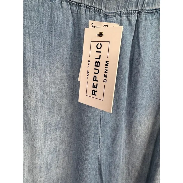 For The Republic Chambray Size M Wide Leg Side Button Frayed Hem Ankle - Image 8