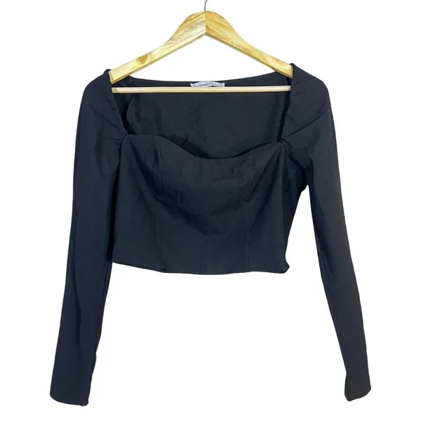 Abercrombie & Fitch Sweetheart Corset Solid Crop Top Black Long Sleeve Size S - Image 2