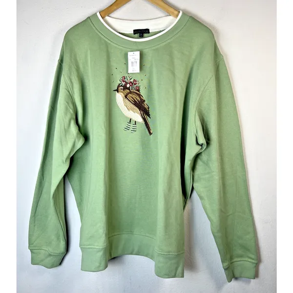 Bua Bue XXL Green Christmas Bird Sweatshirt Top Shirt Cozy Grannycore vintage - Image 2