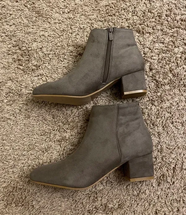 Taupe Faux Suede Block Heel Booties - Image 2