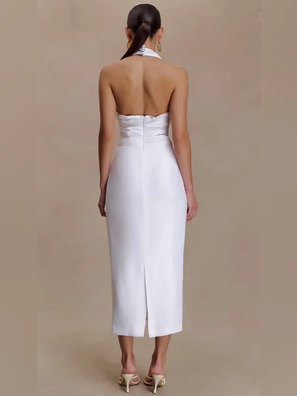 NEW Meshki Daniela Ruched Halter Midi Dress - White XXL - Image 4