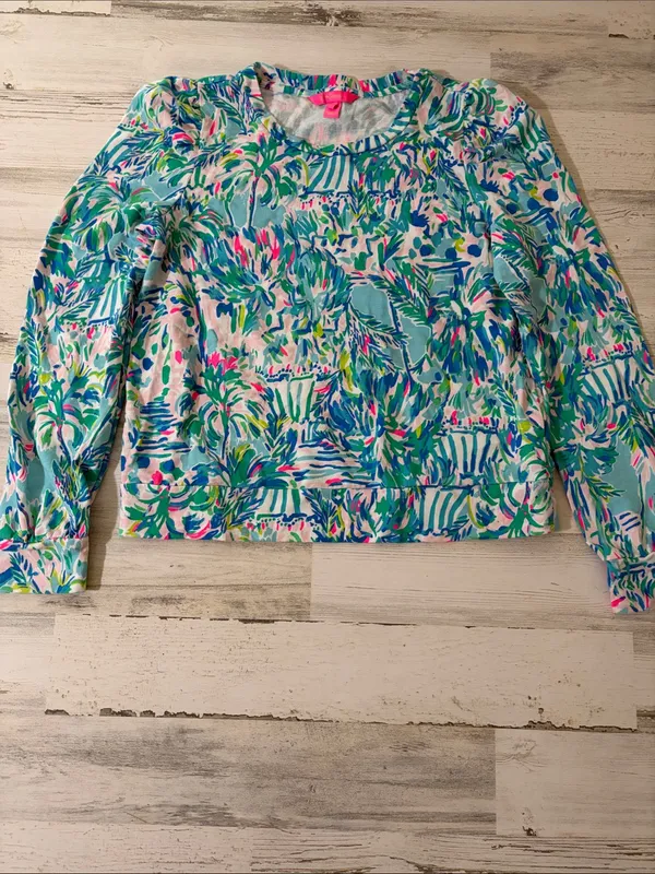 Lilly Pulitzer Jansen Lightweight Sweatshirt Blue Ibiza Cabana Cocktail - Image 2