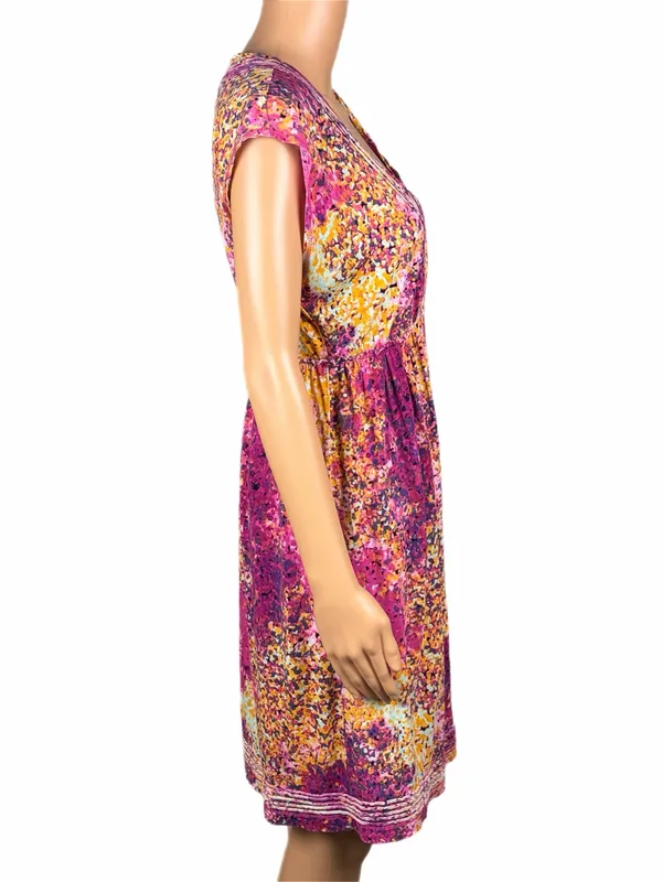 CALVIN KLEIN Fuchsia Multi Abstract Faux Wrap Fit & Flare Stretch Size 8 - Image 4