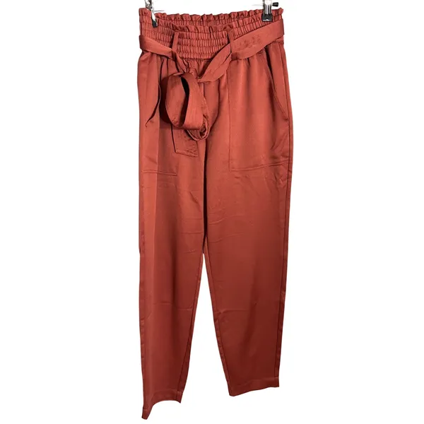Abercrombie‎ Terra Cotta Satin Jogger Pants Paperbag Waist Tie Belt Size Small - Image 2
