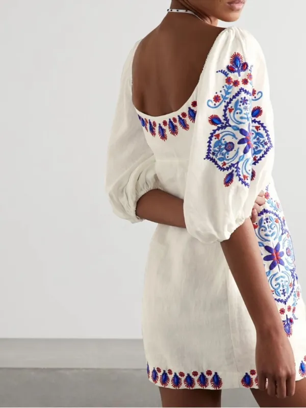 FARM Rio Off-White Navy Embroidery Mini Dress S - Image 13