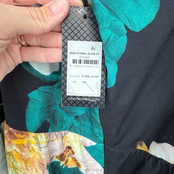 City Chic Maxi Floral Glow FF Dress Black XXL 24 Faux Wrap V-Neck Plus Size - Image 7