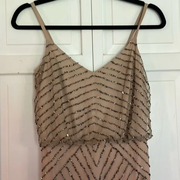 Adrianna Papell scalloped sequin nude maxi dress 2 - Image 4