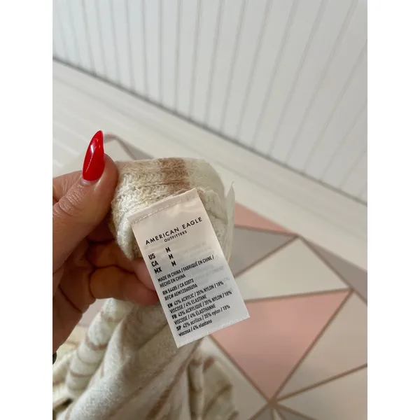 NWT American Eagle Striped V-Neck Cardigan Sweater Beige Tan Size M - Image 6