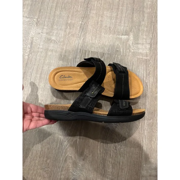 Clarks Collection‎ Sandals Slides Comfort Adjustable Black Straps 9.5 - Image 3