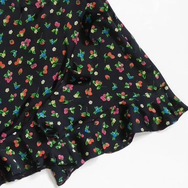 ZARA Black Floral Fruit Berries Ruffled Satin Shorts Skort Satin Summer X-Small - Image 4