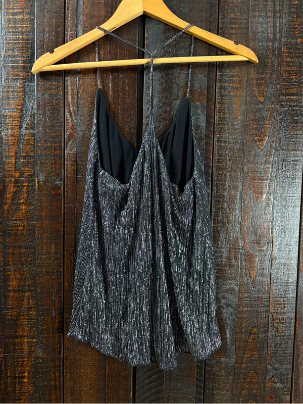 TopShop T-back Silver Metallic Drapey Tank Top Size 4 - Image 4