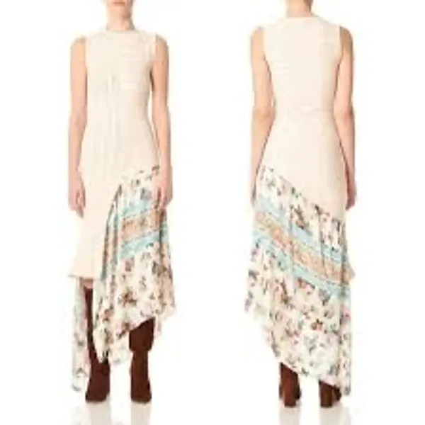 AMUR Eleanor Asymmetric Floral‎ Silk Blend Midi Dress Ivory Size S - Image 2
