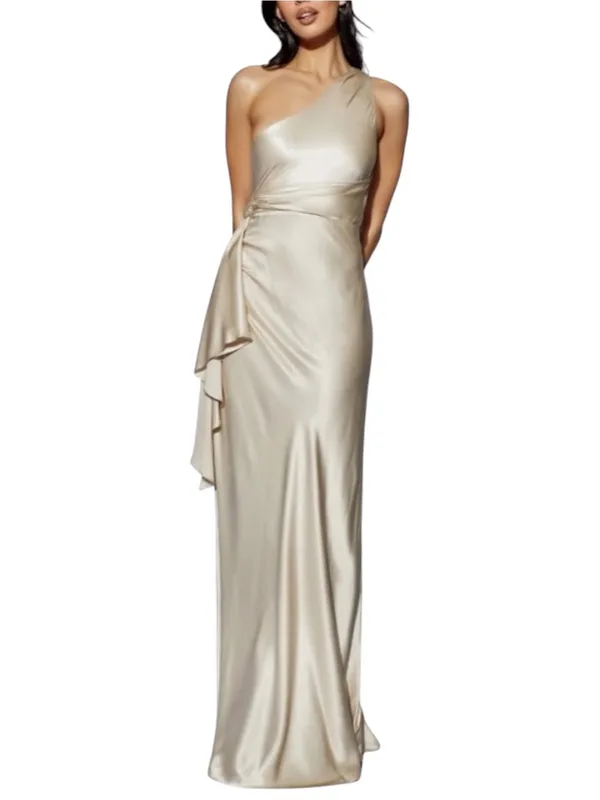Meshki Calliope One Shoulder Satin Gown Maxi Dress LARGE in Champagne - Image 2