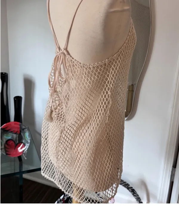 Wild Fable Mesh Fishnet Swim Cover-Up Dress in Cream - Image 5