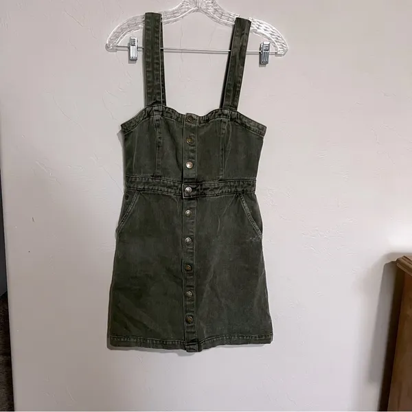 Thrills Catherine Olive Green Denim Button‎ Down Overall Dress - Image 3