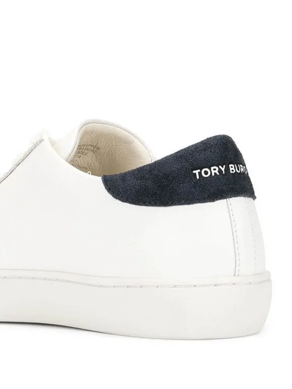 Tory Burch White Leather Sneakers with Navy Heel Accent 6M - Image 2