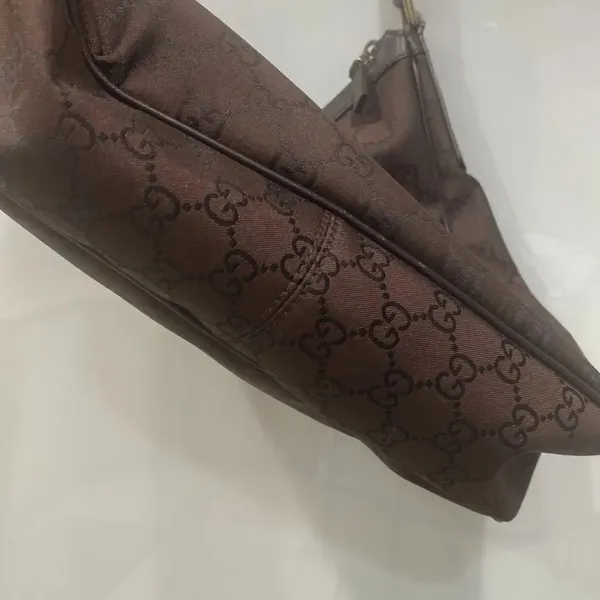 Gucci Canvas Brown Nylon Logo Print Leather Hobo Shoulder Tote Bag Purse - Image 7