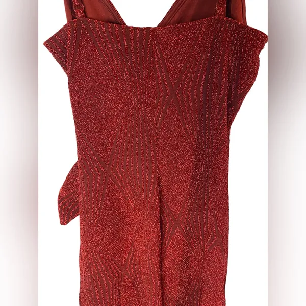 Lila Rose Red Shimmer Knotted Side Wrap Fitted Cocktail‎ Dress Size XS Hoco Hoco - Image 5