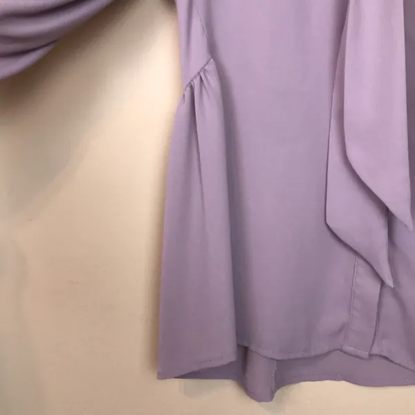 Neiman Marcus Women’s Chiffon Neck Tie Button-Up Lilac Long Sleeve Blouse - Image 6