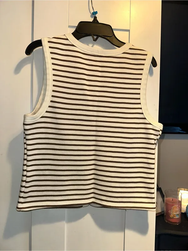 NWOT Kirious Los Angeles Ivory + Brown Stripe Tank - Image 4