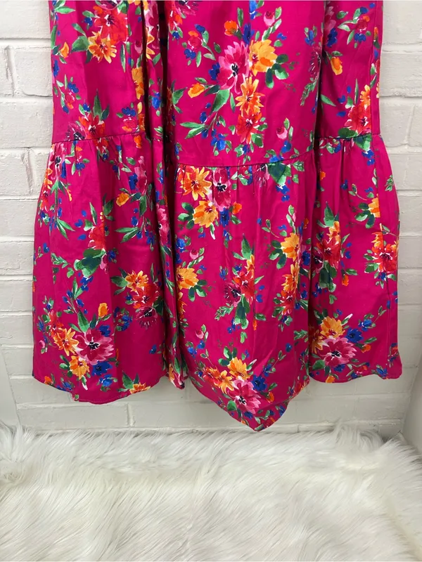 Petite Plume Pink Floral Casual Cotton Midi Dress Size M - Image 5