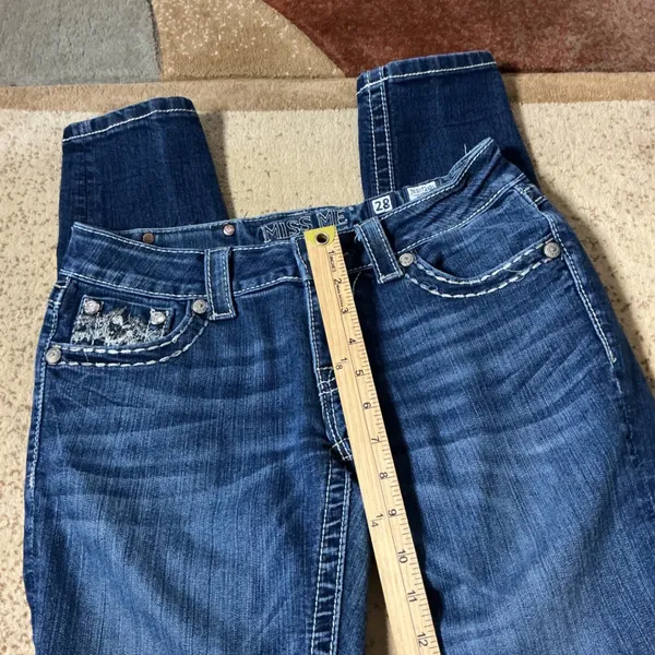 Miss Me Buckle Exclusive Skinny Jeans Womens 28 Blue Dark Wash Embellished Y2K - Image 2
