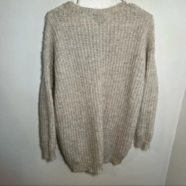 Aerie Womens Size Small Oversized Lace-Up Pullover Sweater Tunic Oatmeal Heather - Image 9