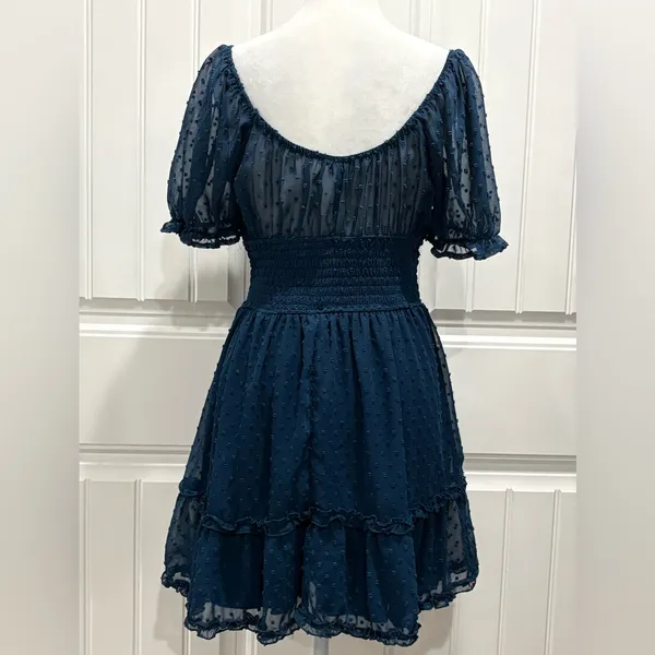 Altar'd State Navy Swiss Dot Puff Sleeve Mini Dress - Image 2