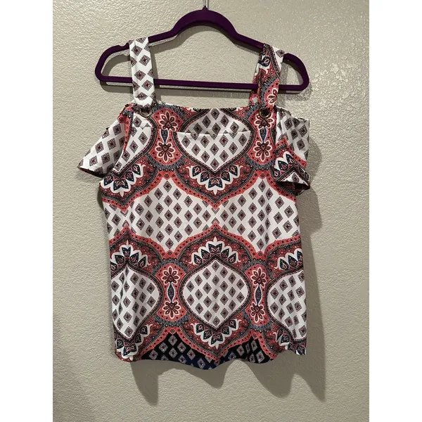 Perseption Concept Top Red Cold Shoulder Blouse Wide Strap Square Neck M Size M - Image 2