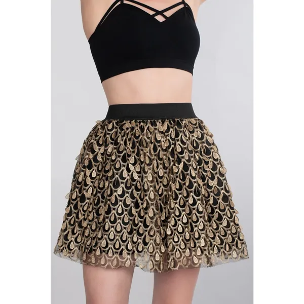 Sugarlips Womens Skirt Size Large Gold Black Peacock High‎ Waisted NEW - Image 4