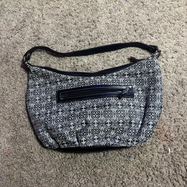 First Issue Liz‎ Claiborne Black White Geometric Damask Hobo Shoulder Bag Pocket - Image 2