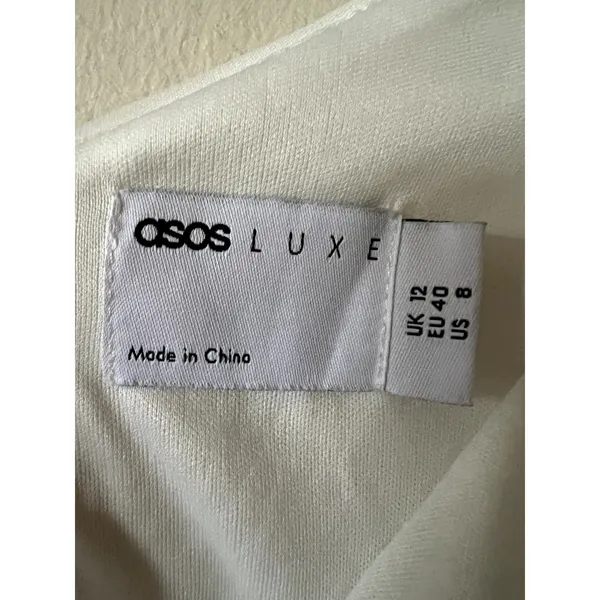 Asos Luxe one shoulder asymmetric draped mini dress in white sequin Size 8 New - Image 4