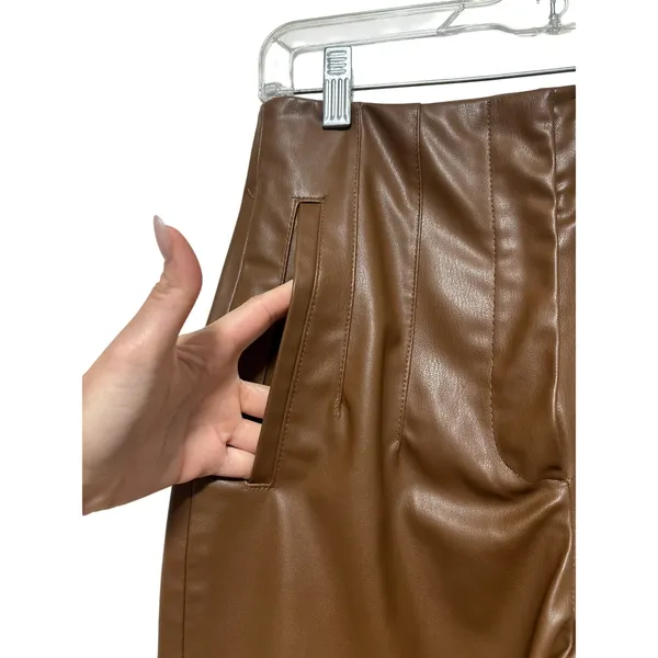 Zara Brown Faux Leather Pants Size S - Image 7
