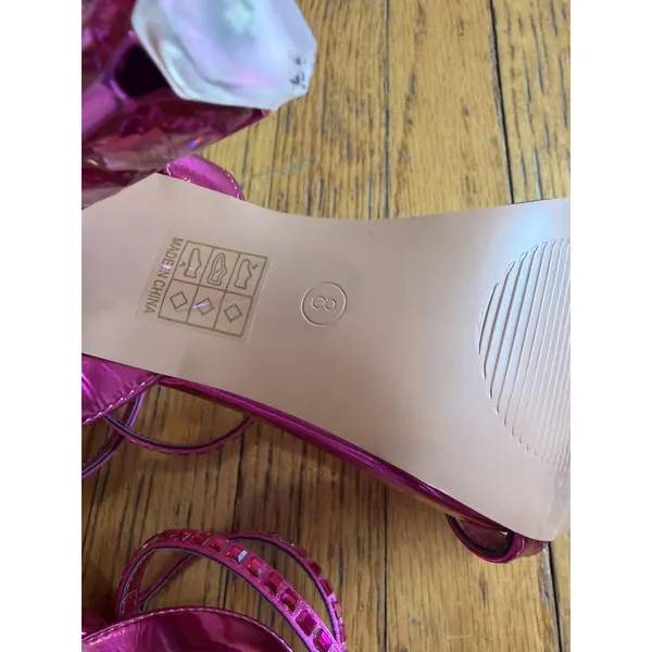 Pink Rhinestone Strappy Heel Sandals Shoes Womens Size 8 Square Toe Party - Image 9