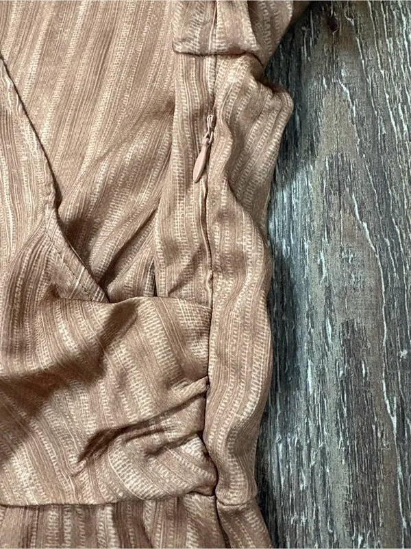 NWT Mango MNG Brown Satin Shirt Wrap Midi Dress 10 Flowy Flared Sleeve Party - Image 15
