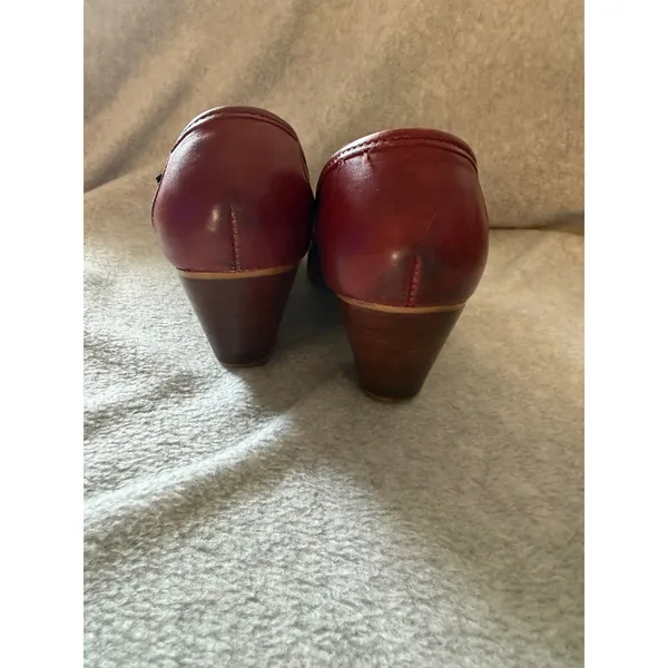 Bass Vintage Kiltie Loafer Pumps Womens 9 M Burgundy Leather Block Heel Fringe - Image 3